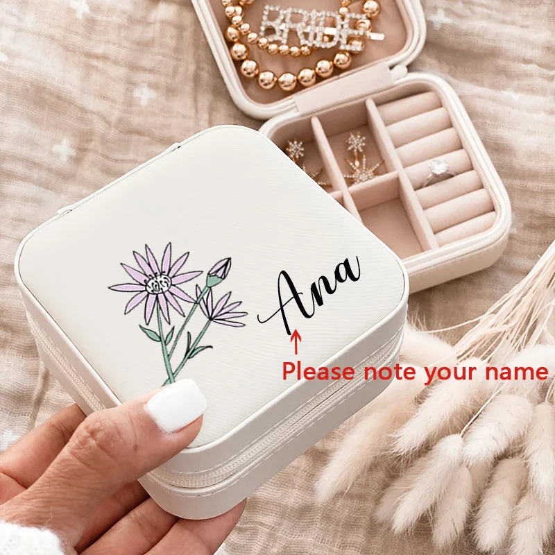 

Custom Name Jewelry Box Personalized Travel Jewelry Ring Case Bridesmaid Proposal Wedding Birthday Christmas Bridal Shower Gift