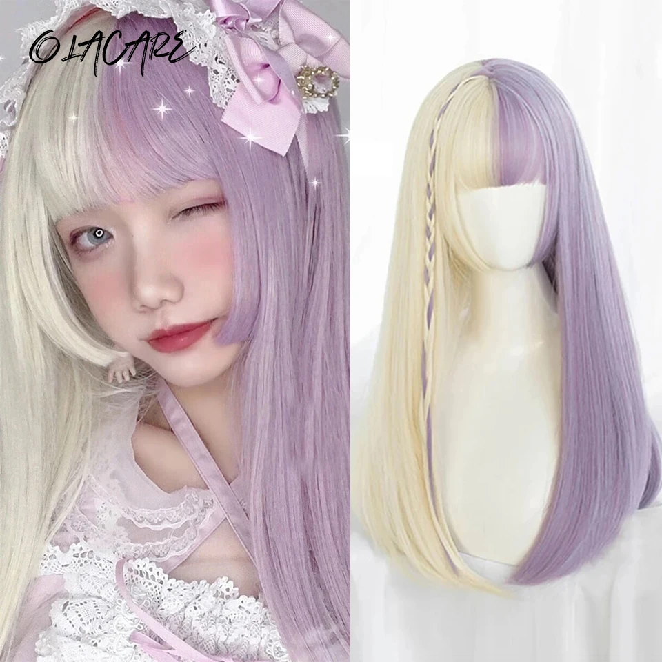 LM Synthetic Long Straight Lolita Wig with Bang Blonde Brown Black Two-Tone Cosplay Party Halloween Christmas Wavy Curly Wig