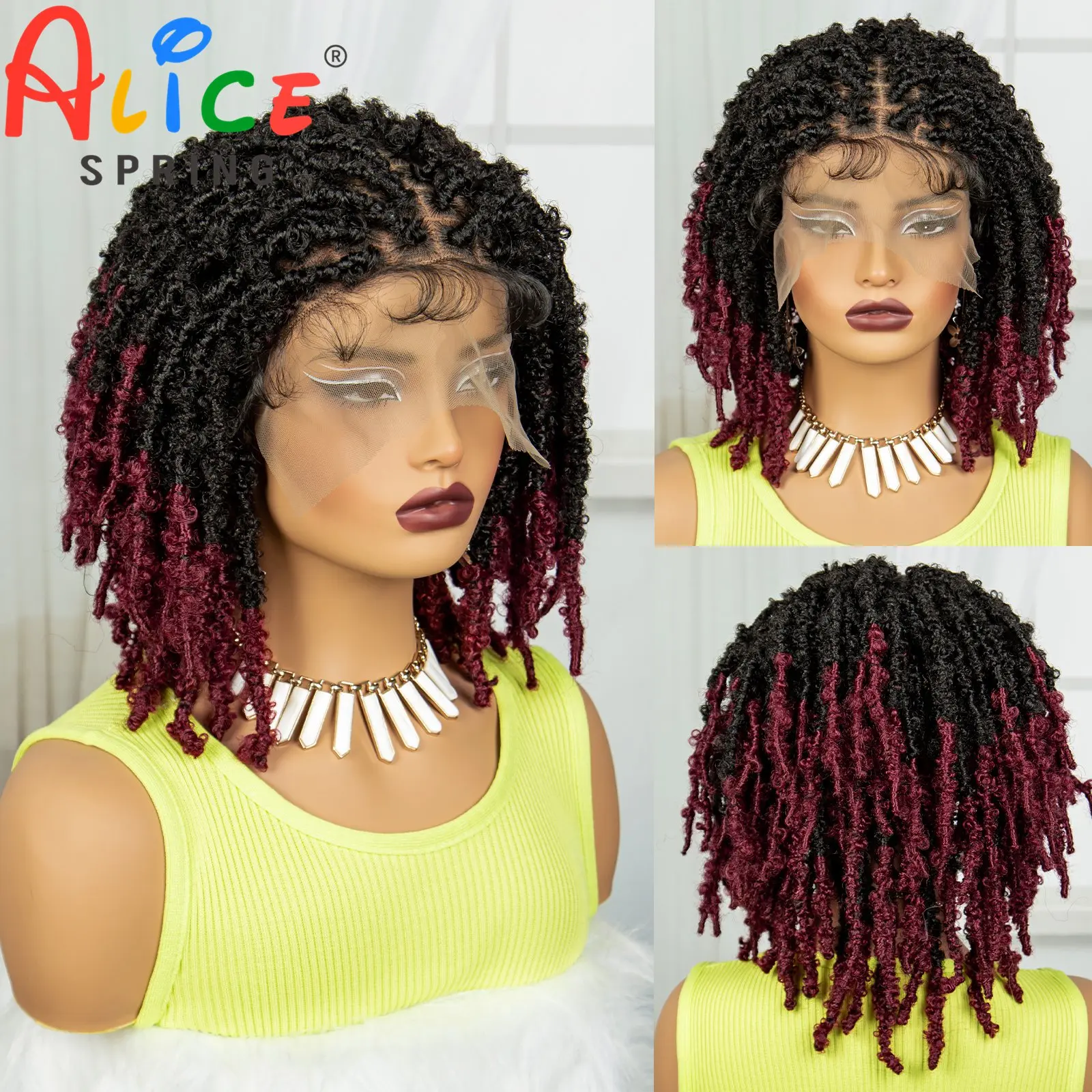 

14 Inches Synthetic Braided Wigs Lace Front Braiding Hair Bob Wig Crochets Braid Wigs Butterfly Locs Crochet Hair Wigs for Women