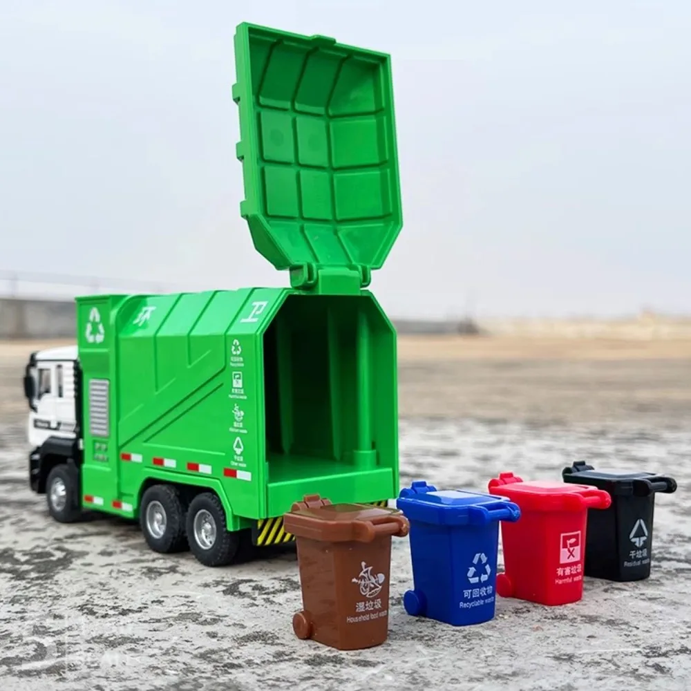 

1/50 Diecast Engineer Sanitation Garbage Transportation Alloy Car Model Pull Back Light Sound Truck Vehicle Gifts For Children