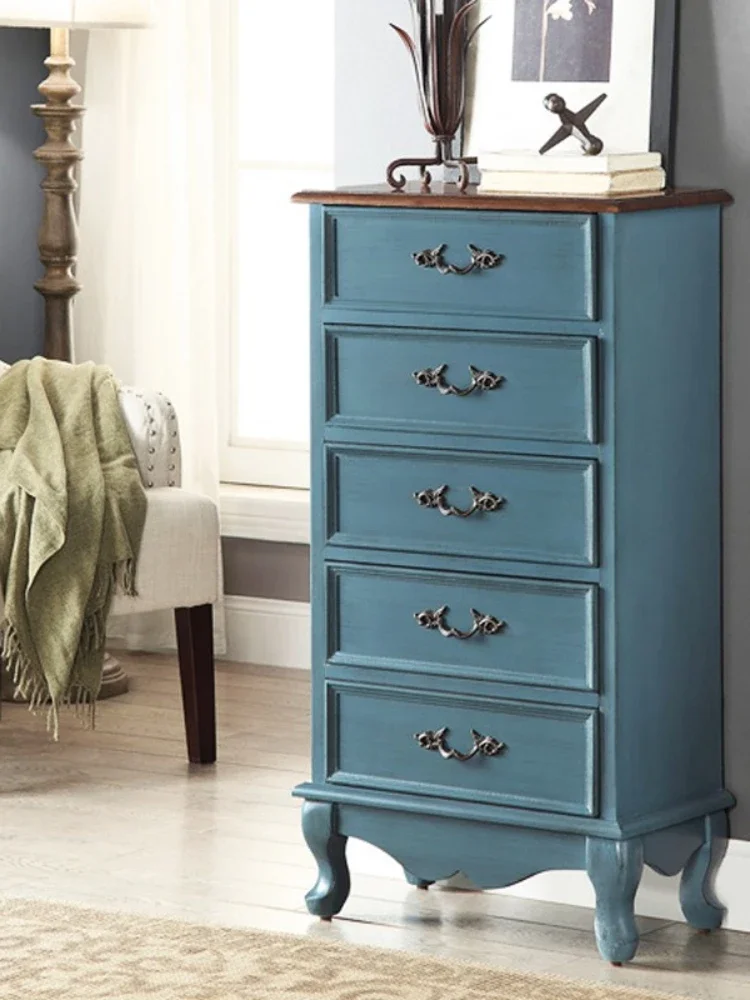 Nordic Hallway Locker European Style Mediterranean Furniture Vintage Painted Distressed Home Cabinet