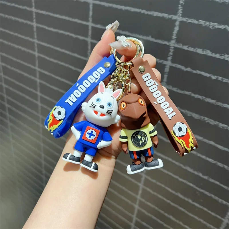 Creative Cartoon PVC Keychain Cute Football Rabbit Tiger Calf Men and Women Handbag Pendant