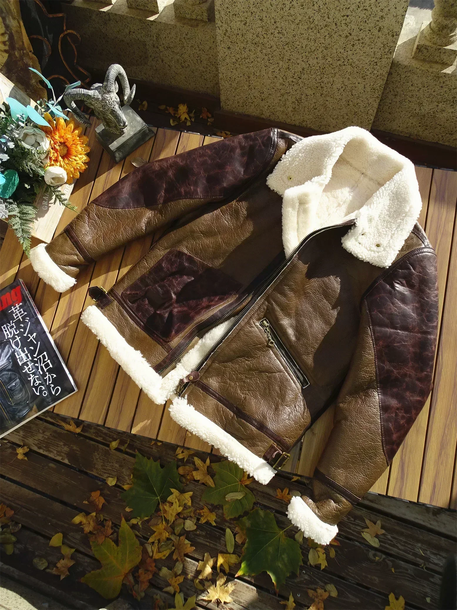 Tailor Brando Original Sheep Shearling Men's Vintage Winter Warm Fur Jacket Short Genuine Leather Jacket