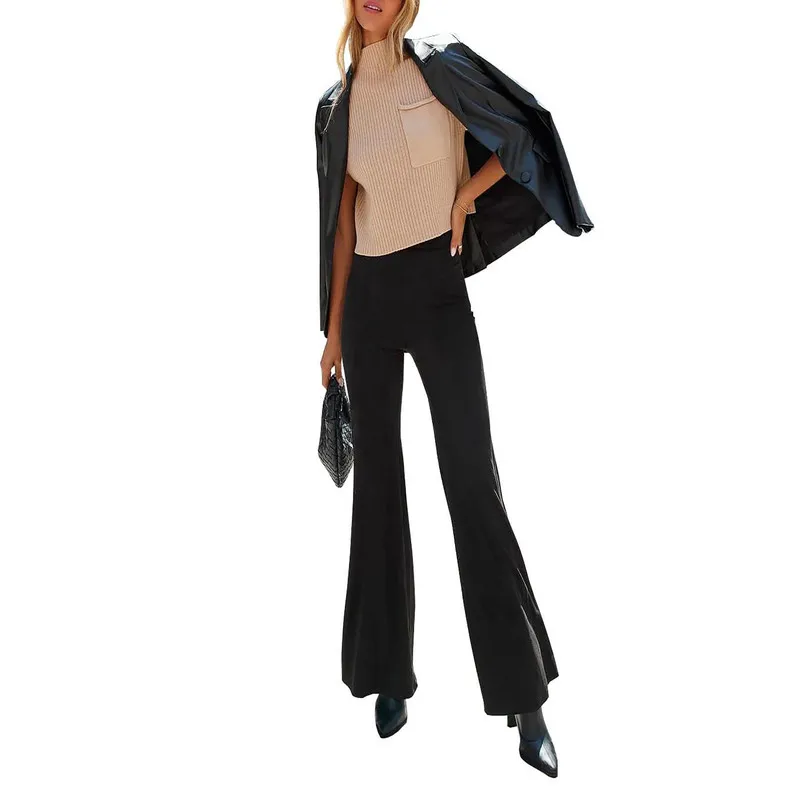 

2026 Women Plus Size Elastic Waist Flared Pants Fashion