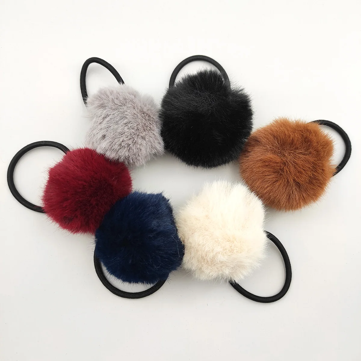 6 قطعة لون الحلوى الحلو كبير Pompom الشعر الدائري موضة بسيطة مرونة الشعر الأربطة المطاطية أفخم الشعر حبل لينة الدافئة فروي رئيس حبل #5