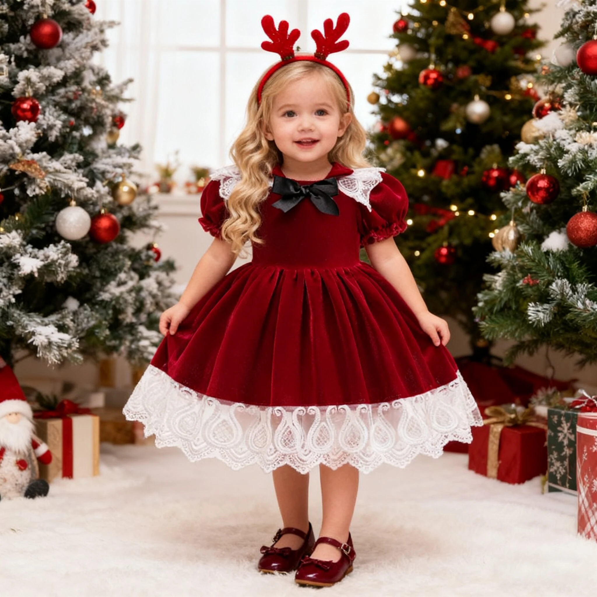 

Infant Velvet Lace Christmas Party Baby Girls Dress Elegant Flower Wedding Bridesmaid Princess Prom Dresses Girls New Years Gown
