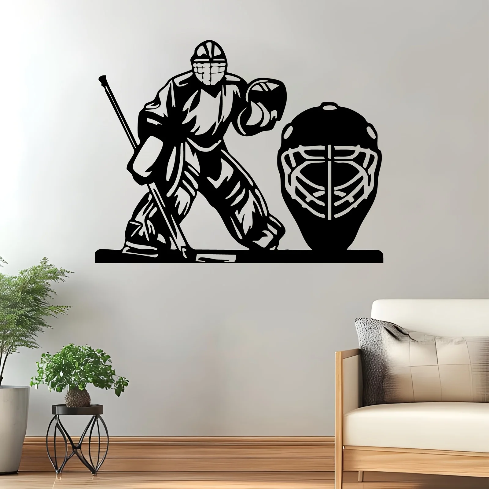 Décoration murale en métal pour gardien de but de hockey - Sculpture d'action de gardien de but en fer résistant à la rouille, décoration murale avec gardien de but et poteau de but pour salle de jeux
