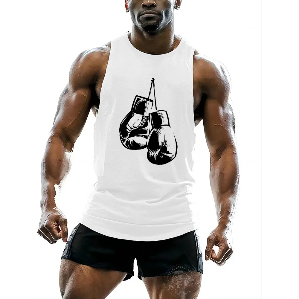 Men's outdoor printed boxing vest, fitness football Y2k sports casual sleeveless t-shirt, breathable quick drying top