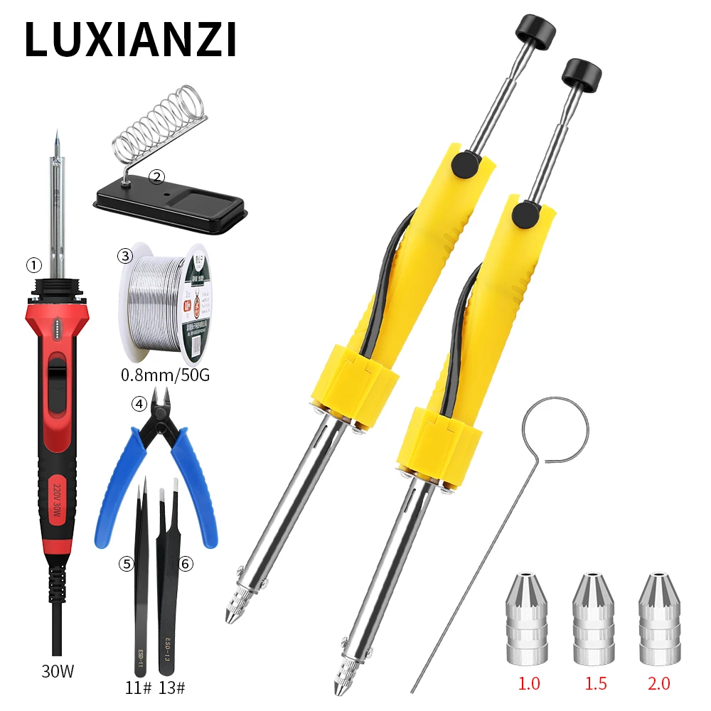 LUXIANZI 30W Electric Vacuum Solder Sucker with Nozzle Tin Removal Soldering Iron Pen Welding Repair Tool Desoldering Pump Set