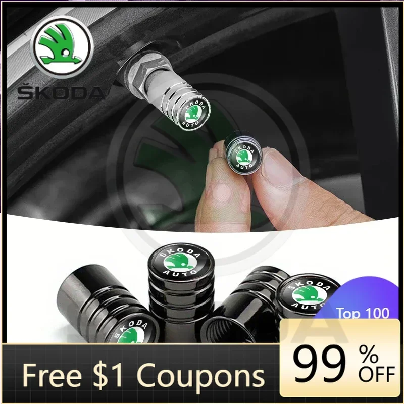 

Car Sticker 2026 New 4pcs Car Tire Valve Cap Round Air Dustproof Cover For Skoda Fabia Superb Yeti Octavia Rapid Kodiaq Mk3 A4 A