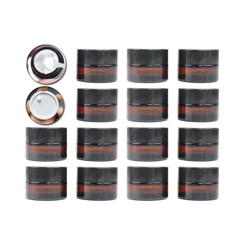 

10pcs Amber Glass Cosmetic Jar 5g 10g Face Cream Bottles Lip Balm Pot Sample Skin care Pot Makeup Vials Containers Travel Bottle
