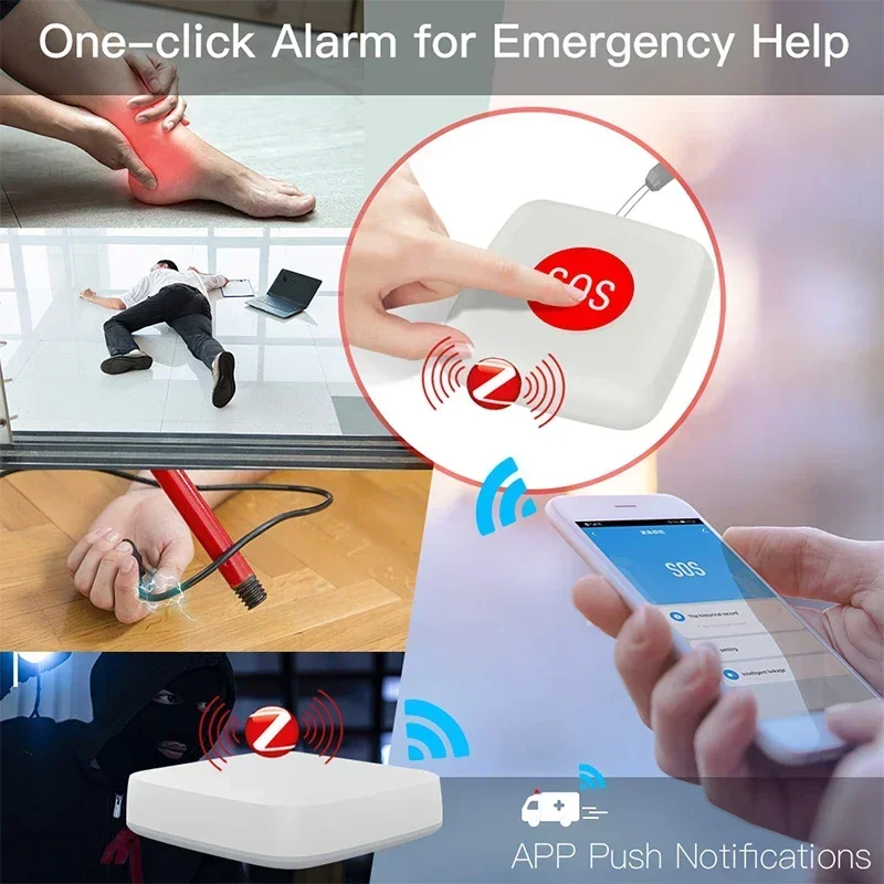 Alarm Emergency Tuya ZigBee SOS Button Sensor Alarm Elderly Children Help Switch Remote Control Tuya Smart Life App Voice Alexa