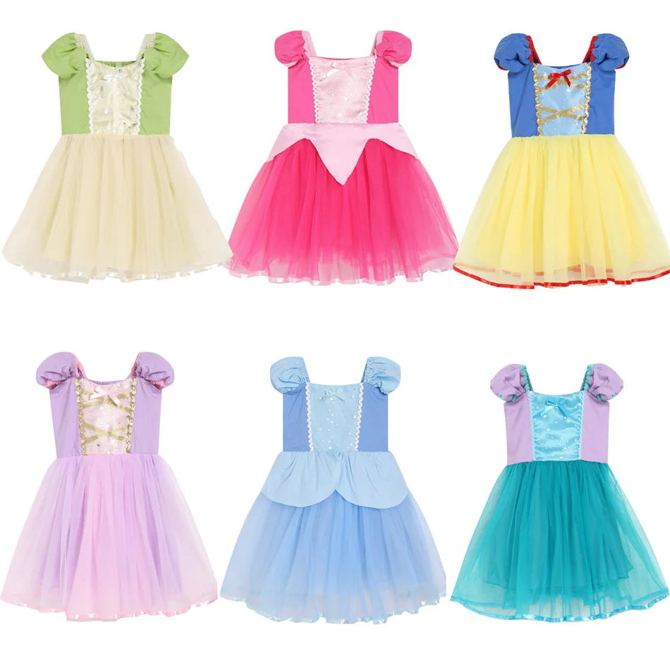 Niñas bebé melocotón sirena Rapunzel Tiana Cosplay vestido de princesa niños ropa de algodón niños cumpleaños carnaval fiesta Vestidos