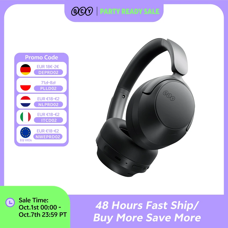 QCY H3S Over Ear Headphone Hi-Res LDAC Spatial Sound Headset H3S -56dB Adaptive ANC Wireless Earphone Bluetooth 6.0 102Hrs