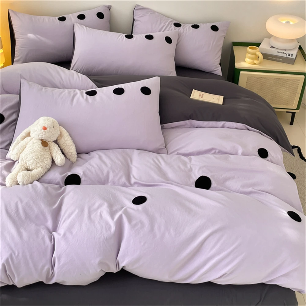 New Washed Cotton Bedding Sets Ball Embroidery Soft Four Piece Set Bedroom Decor Duvet Cover Pillowcase Bedspread Bed Cover Sets