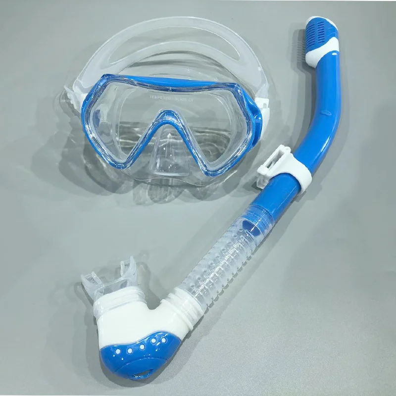 Kids Goggles Snorkel Set with Nose Cover Anti-Fog Diving Mask Swimming Equipment Tempered Glass 180° Age 3-10 Youth Boys Girls