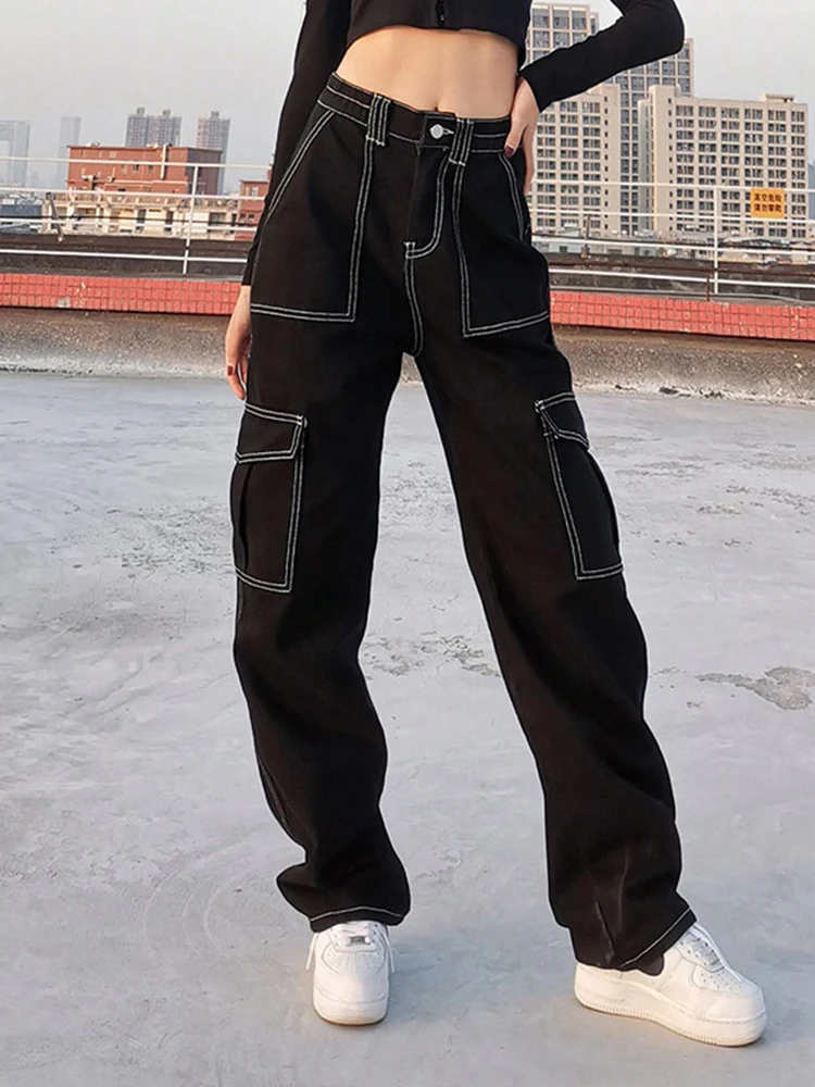 

Women's Vintage High Waist Cargo Wide Leg Cargo Denim Jeans Trendy Comfortable Baggy Pants For Woman Streetwear Casual Trousers