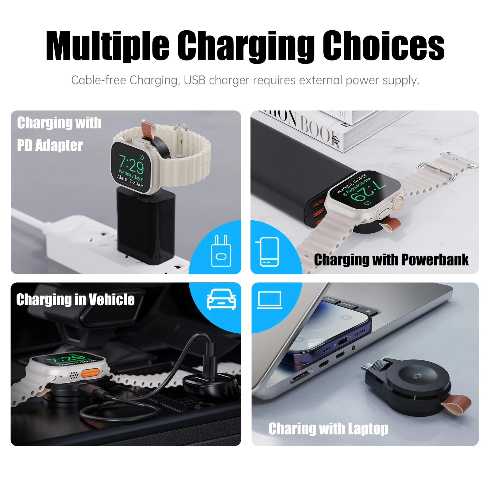 Portable Wireless Charger for Apple Watch Series 9/8/UItra/7/6/5/4/3/2/SE 5W Magnetic iWatch Charger Smart Charging Dock