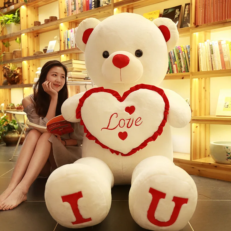 80cm 120cm Big Bear Plush Toy Pillow For Girlfriend Gift Doll Bear Couple Hug Sleeping Confession Bear Plush Toy Gift