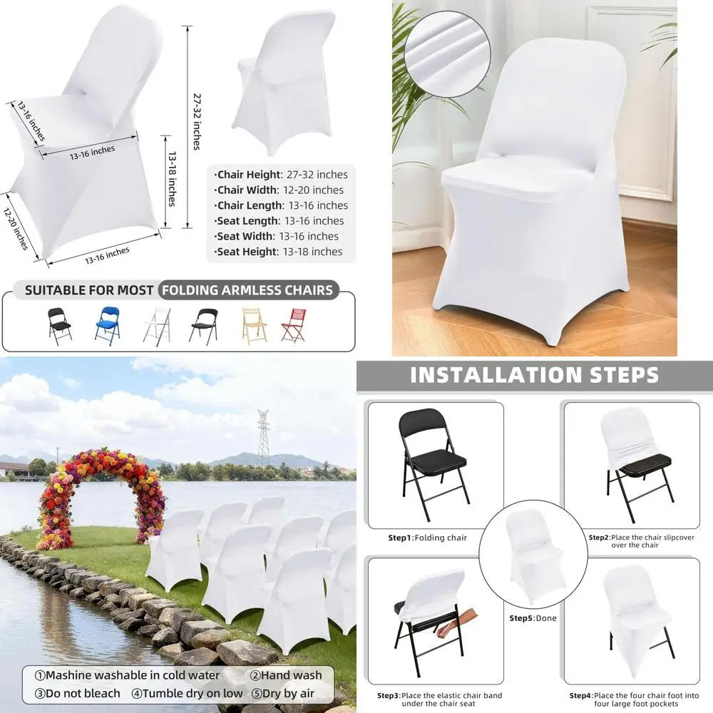 

White Spandex Chair Covers - 30 Pack, Elastic Stretch for Weddings, Parties, and Events, Washable Seat Slipcovers