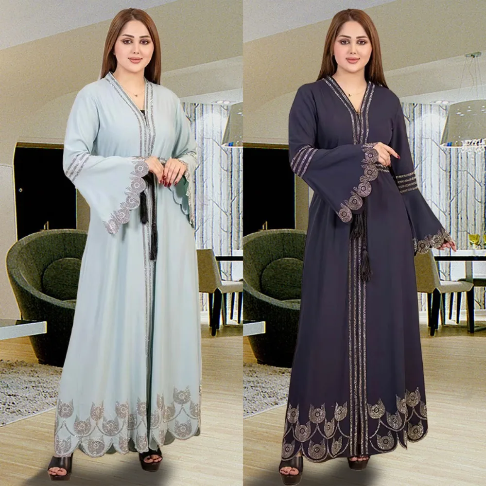 Otwarta Abaya dubaj Kaftan muzułmański kardigan Abayas sukienki dla kobiet Casual Kimono szata Femme kaftan turecka islamska odzież 2024