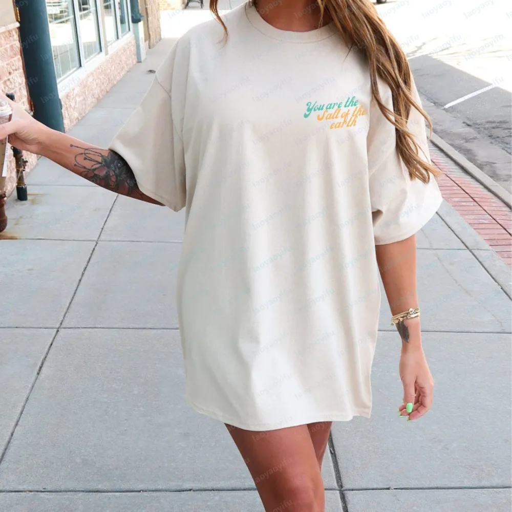 Stay Salty You Are The Salt of The Earth Bible Quotation T-Shirt Retro Christian Shirt Believe Jesus Summer Back Print Beach 90s