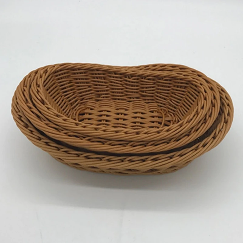 Bread Tray Rattan Wicker Woven Serving Baskets for Bread Fruit Vegetable Handmade Oval Storage Basket Display Rattan Basket