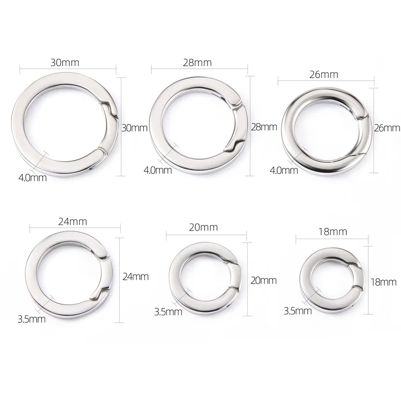 Stainless Steel Keyring Spring Clasps Hooks Connector Rings for Keychain Key Holder Openable Round Carabiner Jewelry DIY No Fade