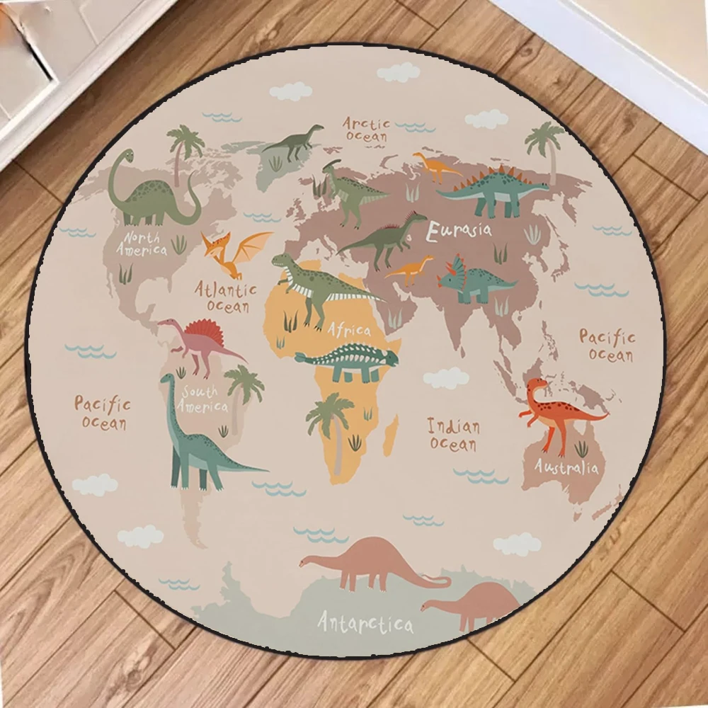 World Map Round Area Rug - Circular Carpet, Non-Slip Large Floor Mat for Living Room Study, Travel Theme Educational Decor
