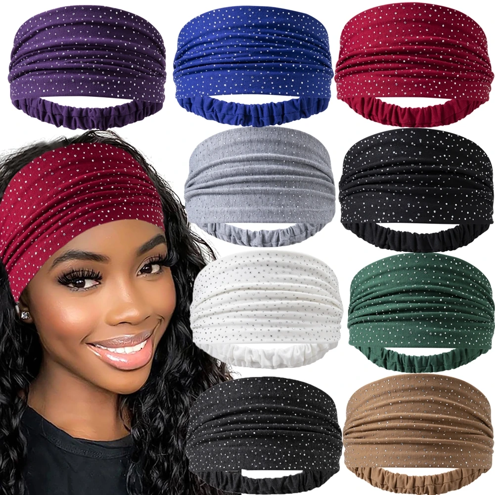 Headband hair woman Rhinestones Elegant Headband luxury Solid color 100% Cotton Elastic for hair Grace Accessories for girls