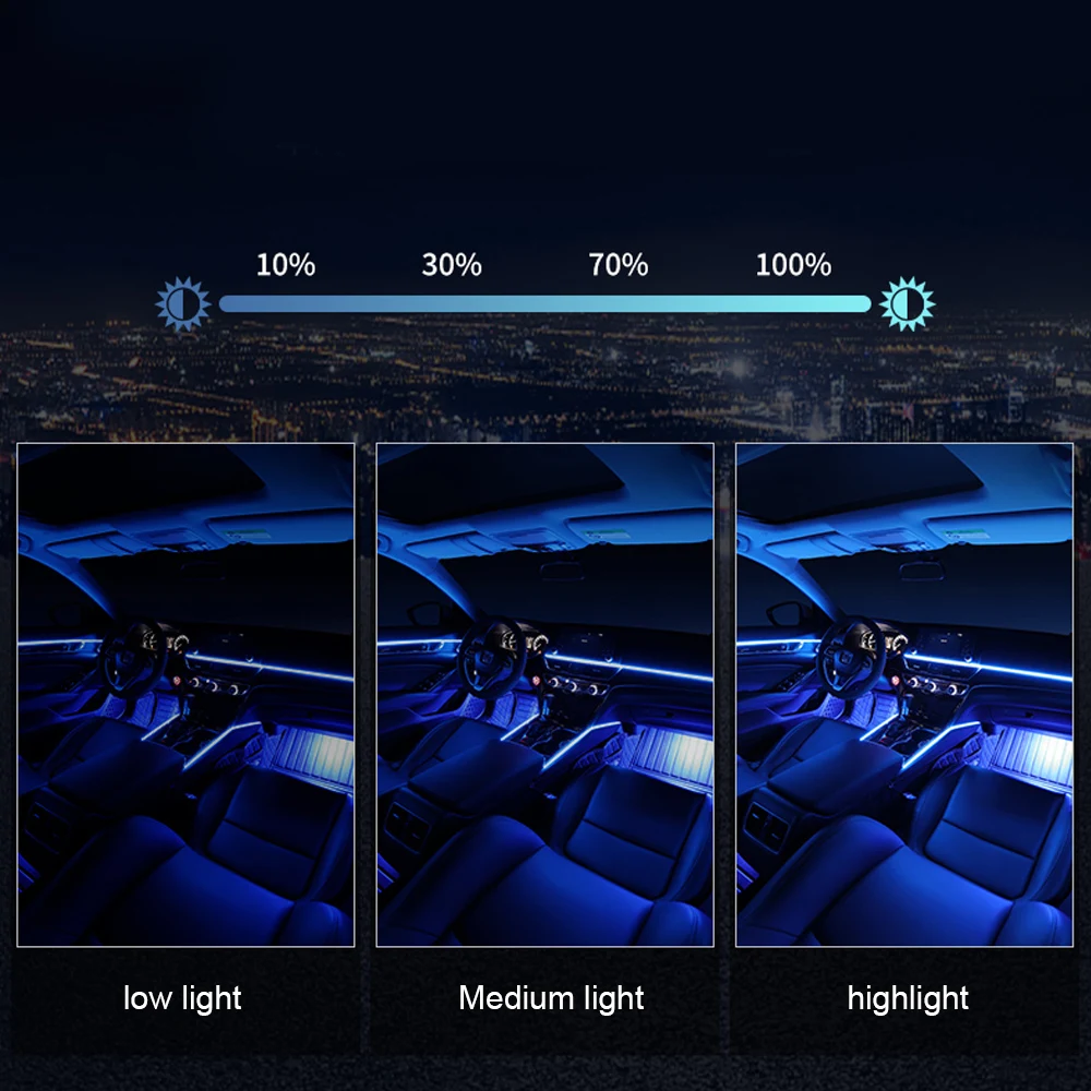 자동차 주변 조명 인테리어 아크릴 광섬유 스트립, 교체용 대시보드 램프, RGB 64 색 LED 스트립, 110cm, 75cm, 35cm