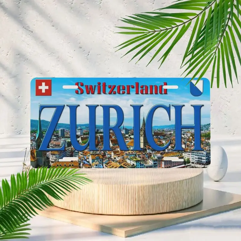 Vintage impreso con placas decorativas "Suiza" "ZURICH", placas de matrícula de coche, decoración del hogar, bar y decoraciones de garaje
