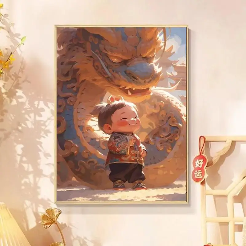 DIY Paint By Numbers Chinese Year of the Dragon Digital Oil Paint for Adults and Kids Cartoon Mythic Art Home Decor