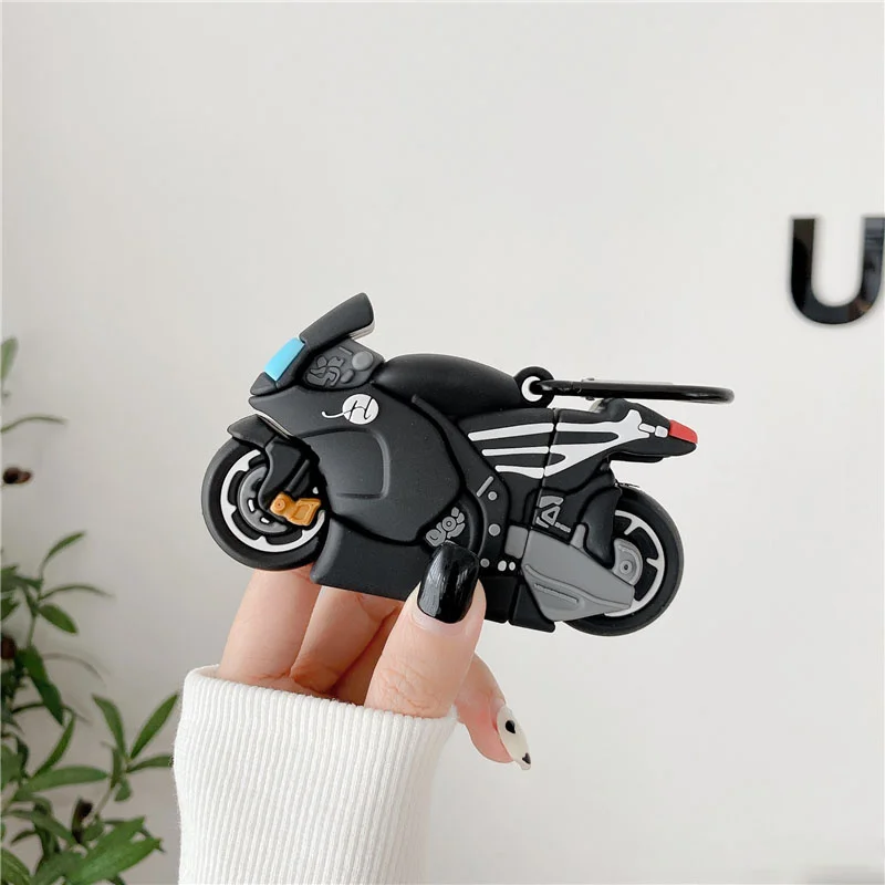 

Creative Interesting 3D Motorcycle Silicone Earphone Case For Airpods 1 2 Pro With Keychain Shockproof Cover For Airpods 3 2021