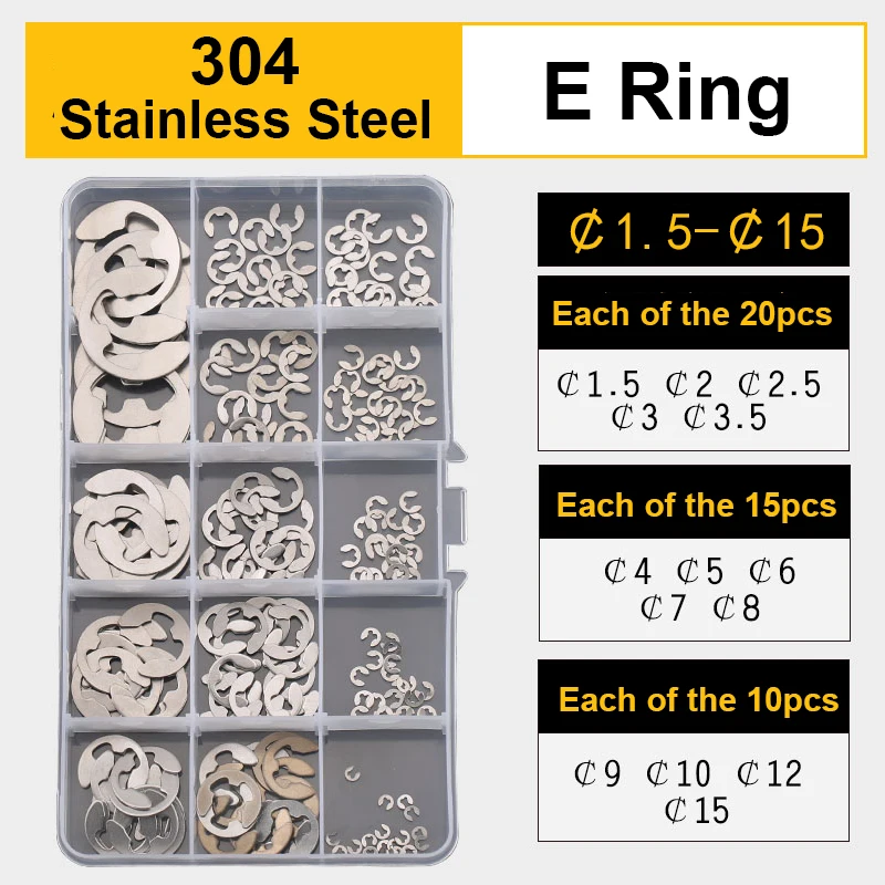 Circlips for Holes / Circlips for Shafts / E Ring Combination Set Clamp Spring  Split Washer C-type E-type Circlip Plier Set