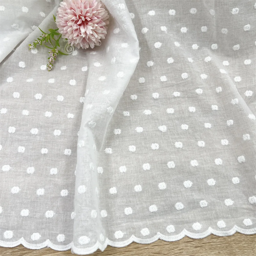 

New 3D polka dot lace embroidery pure cotton jacquard fabric full-width lace for women's and children's wear designer fabric