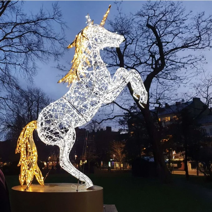 Custom Outdoor Landscape Large 3d Led Lighted Decorative Animals Sculpture Horse Motif String Light Christmas Light Decorations