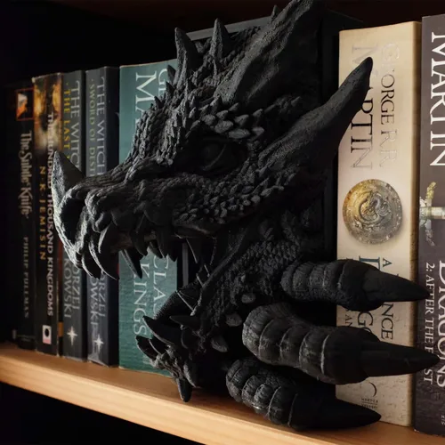 Esquina de libro de dragón, decoración de estantería y sujetalibros de fantasía de dragón impreso en 3D