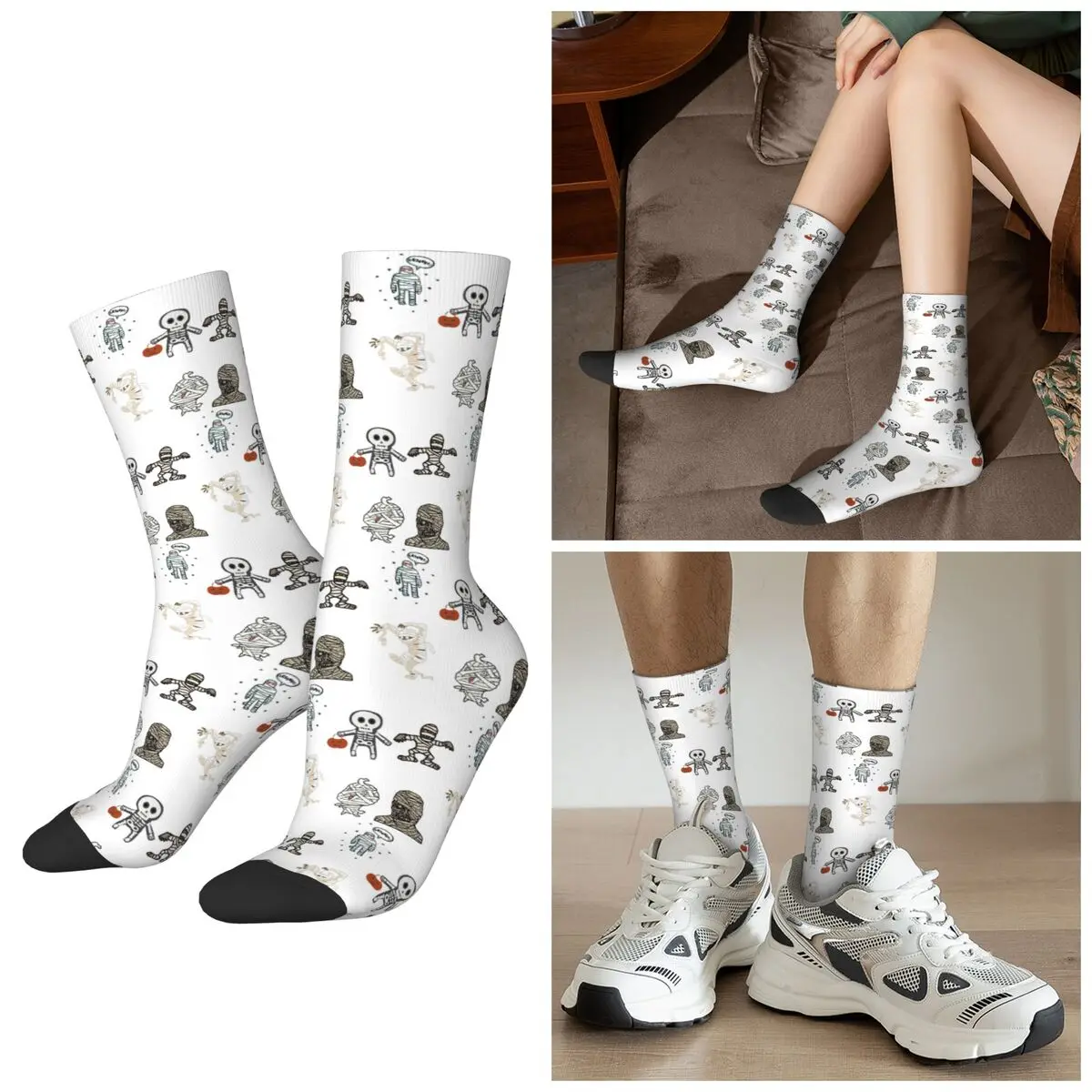 

Носки с узором призраков и мумий на Хэллоуин, носки в стиле Харадзюку, забавные носки для мужчин и женщин, подарки на День святого Валентина