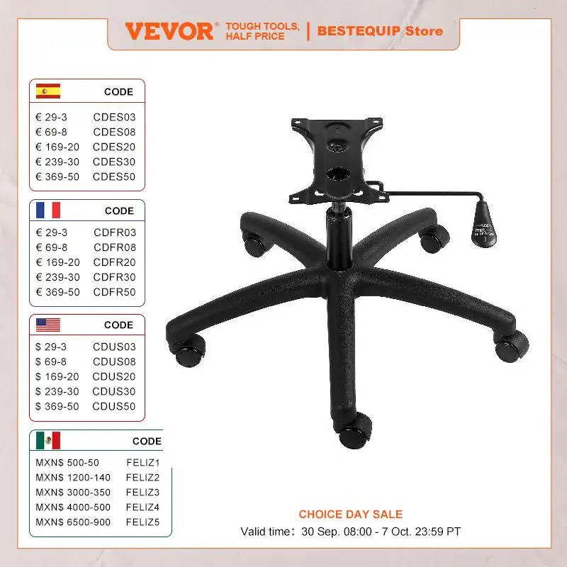 VEVOR Office Chair Base Replacement 28" 2500 lbs Static Universal Computer Desk Chair Stool Desk Chair Base Replacement Black