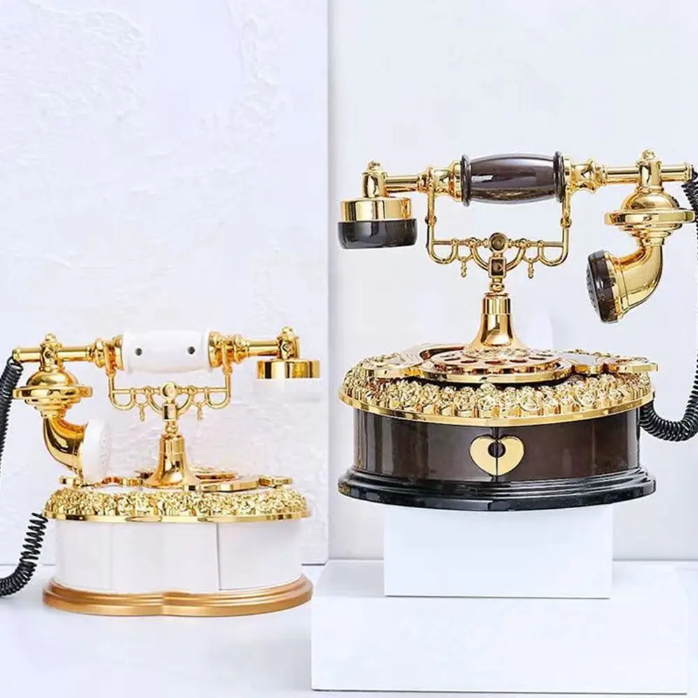 

Telephone Model Classic Style Telephone Music Box Light Luxury Old-fashioned Dial Telephone Miniatures ABS Music Box Home Decor