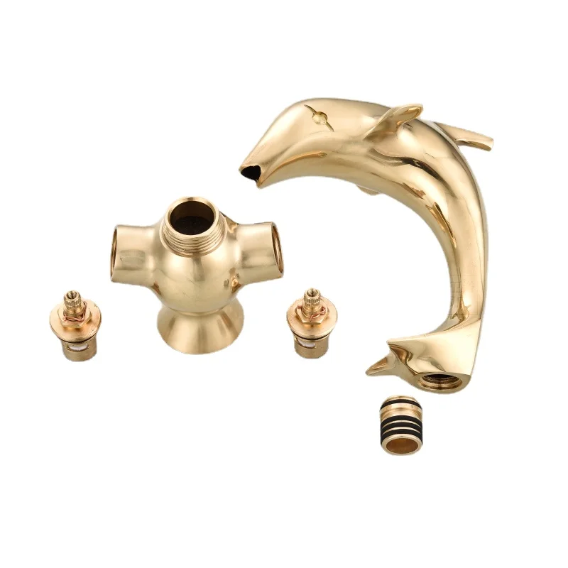 

Dolphin all copper basin double handle hot and cold faucet bathroom basin washbasin rotatable cartoon creative faucet