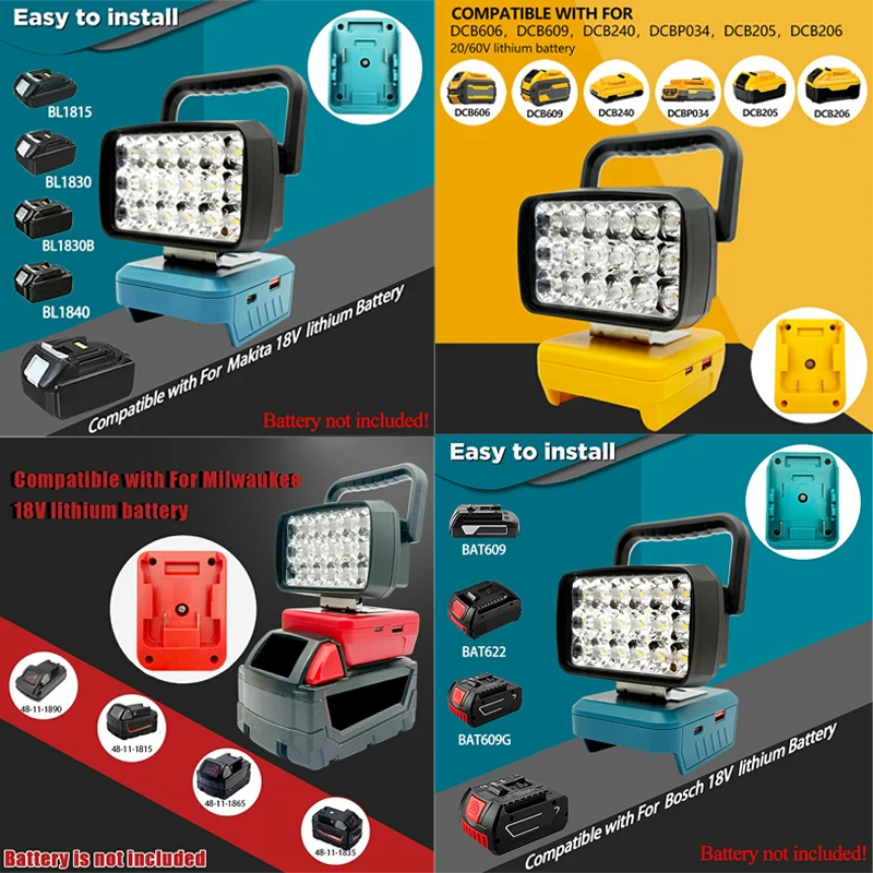 For Makita BL1830 for Milwaukee for Dewalt For Ryobi Li-ion Battery Case 18 Beads Lanterns Spotlight Torch Work Light Lamp