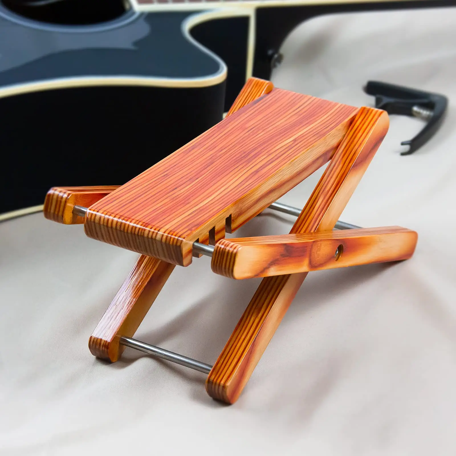 Miwayer Guitar Foot Stool, Folding Bamboo Footstool, 4 Gears Adjustable Guitar Foot Rest Stand for Guitar Lovers