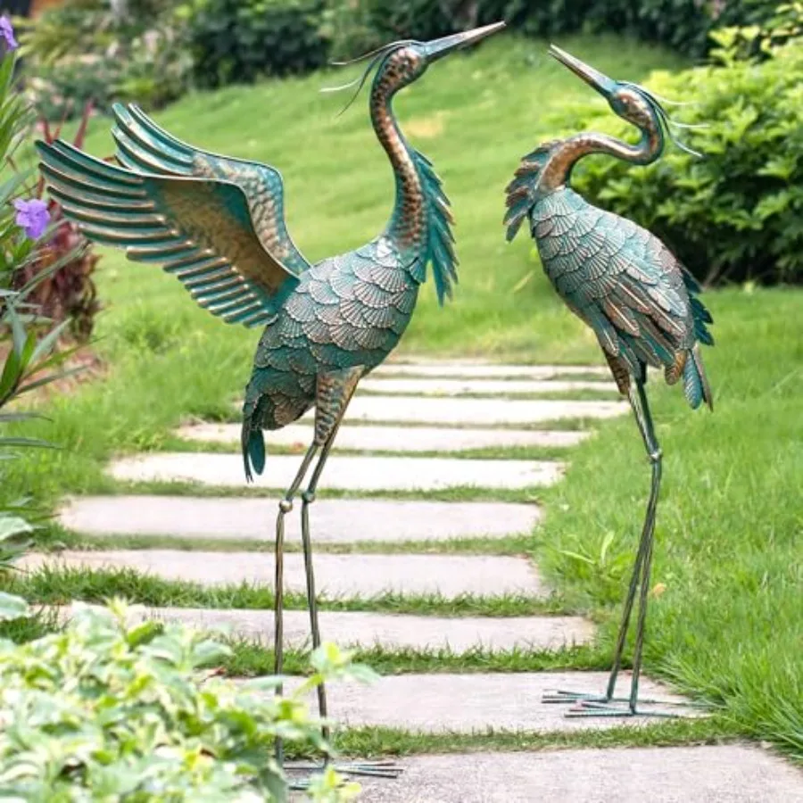 

Large Metal Heron Garden Statues Outdoor Bird Sculpture Decor for Patio Pond Yard 36-39inch Set of 2 Brown Finish Durable Weath