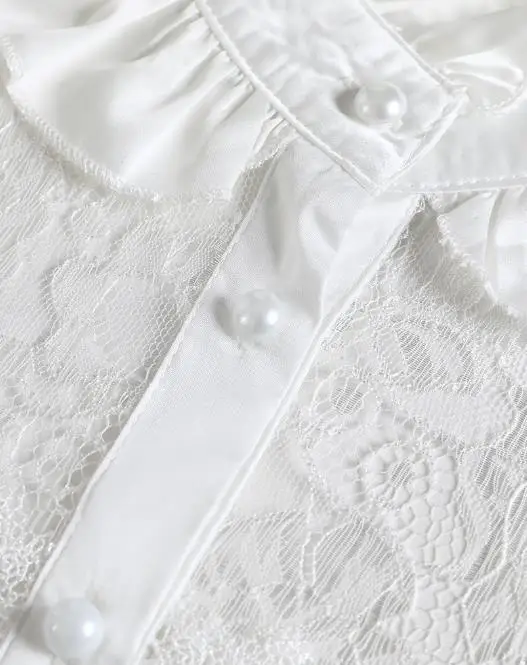 Urban Style for Women 2024 Spring Summer Shirt New Fashion White Turtleneck Lace Patchwork Shirt with Wooden Ear Trim Top Shirt