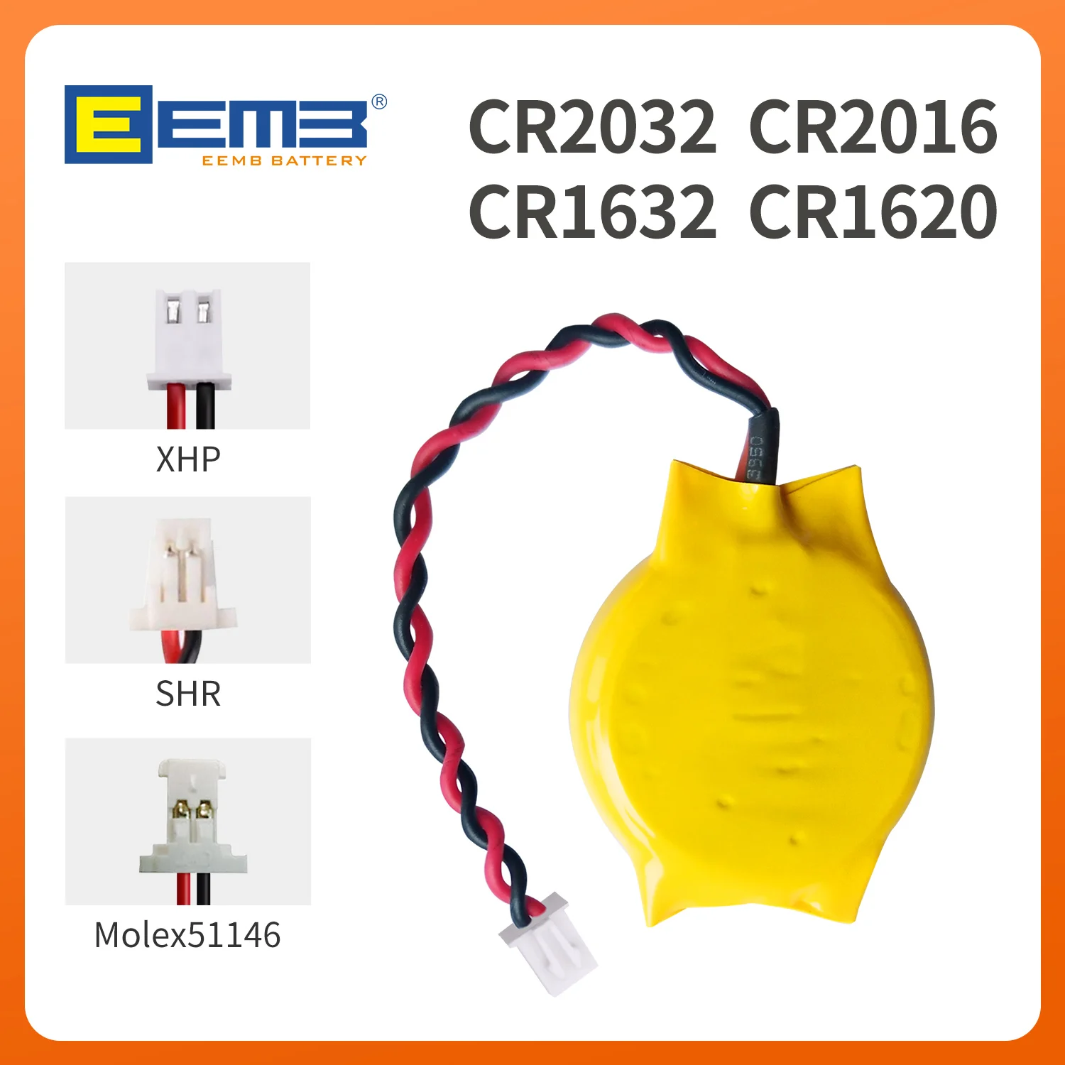 10PCS EEMB CR1620 3V CMOS Battery with SHR Connector for Laptop Motherboard Replacement - CR2016 Non-rechargeable Li-MnO2 Coin