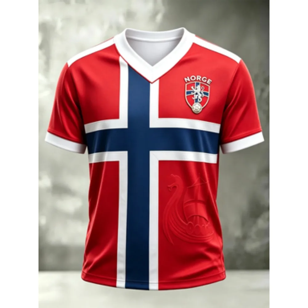 2026 Norway Men's Soccer Jersey Norwegian Mountain Print Short-Sleeve Football T-Shirt Sports Fan Casual Top