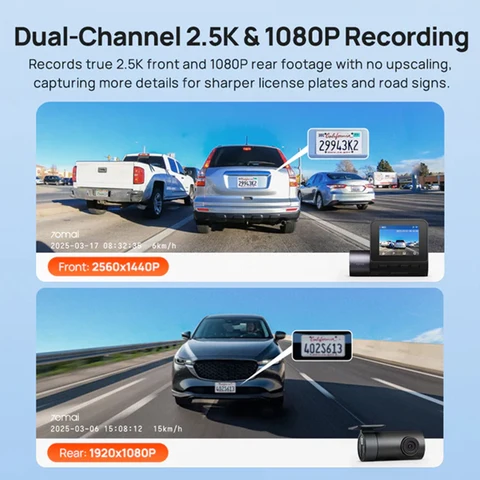 70mai A410 Двухканальная видеорегистратор 2.5K+1080P с GPS и ночным видением — фото модели