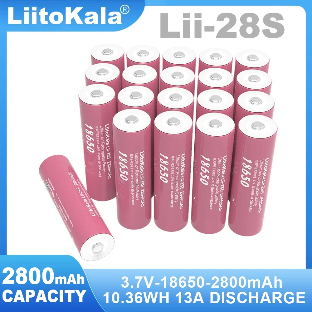 LiitoKala 18650 Lii-28S With Tip 3.7V 2800mAh 13A Power Rechargeable Lithium Battery For  Electric Tools LED Flashlight